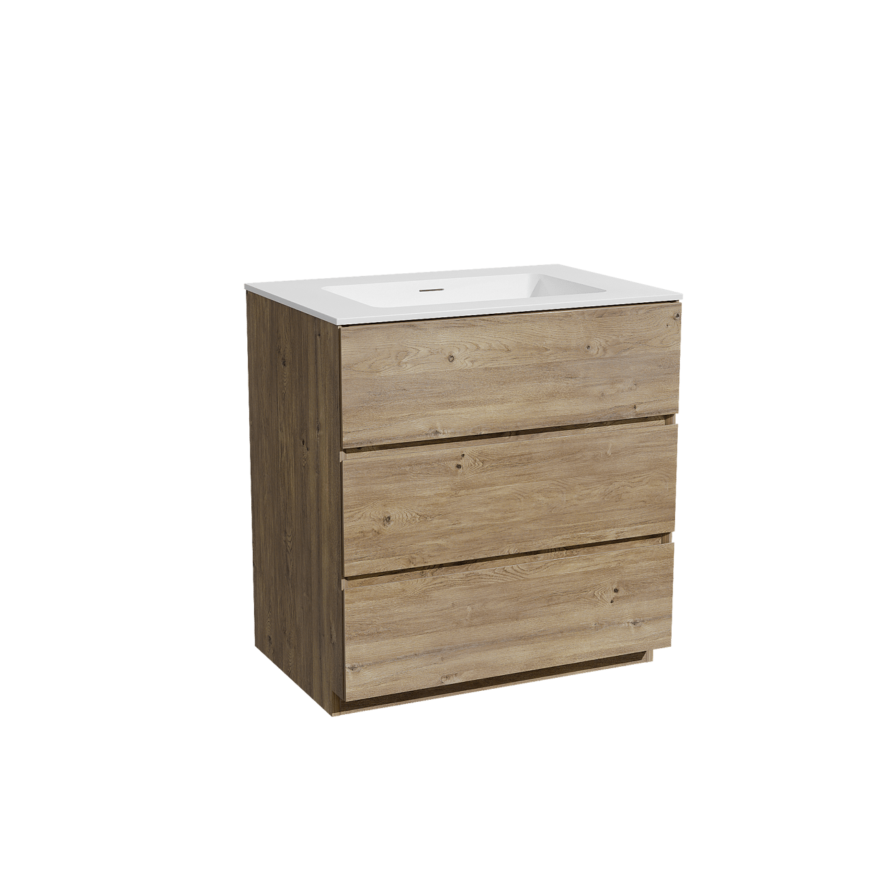 Storke Edge meuble salle de bains à poser 75 x 52 cm chêne brut avec Mata plan simple en solid surface blanc mat