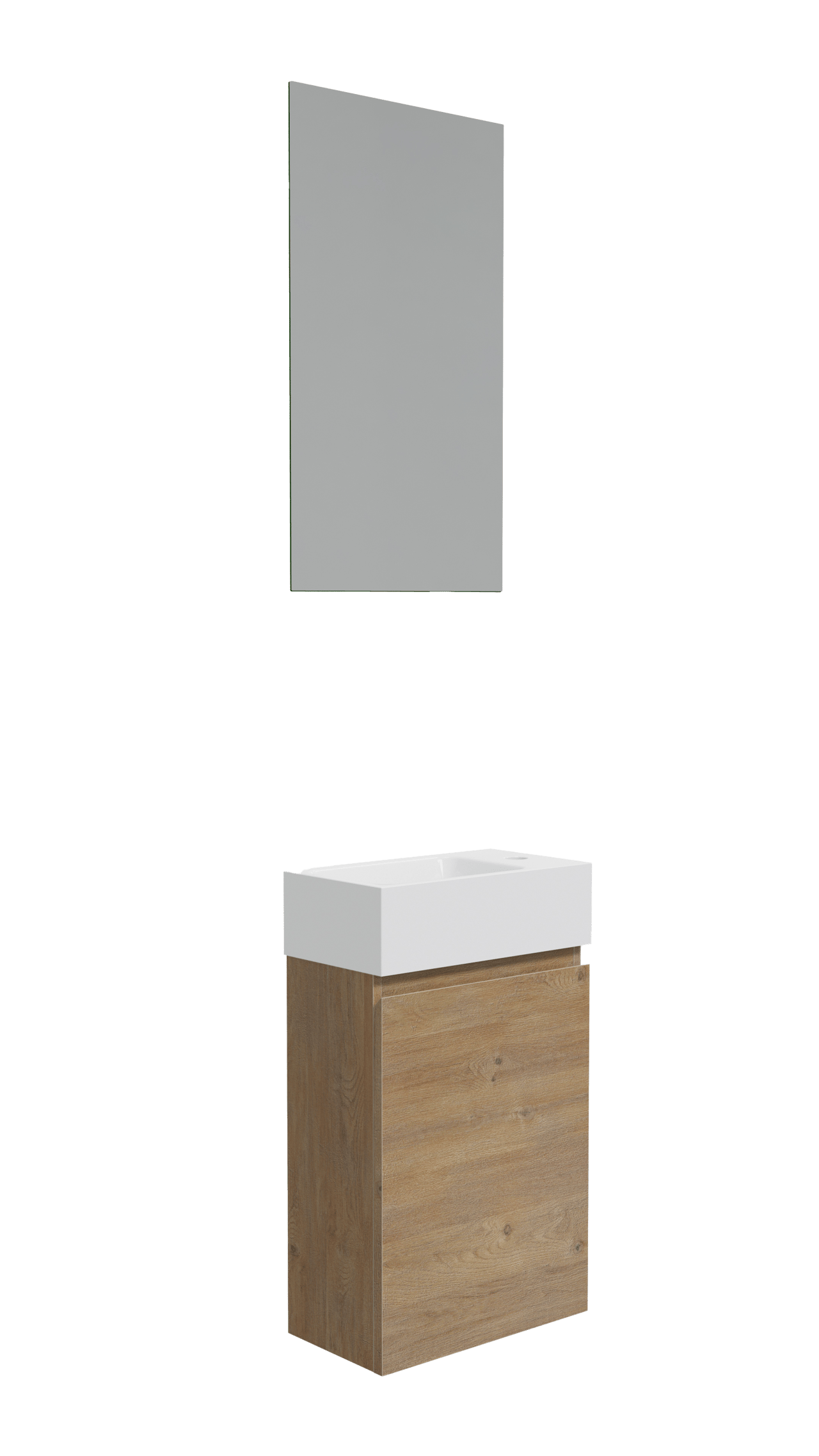 Linie Lado hängendes Badmöbel Set (Gäste WC): 40 x 22 cm, Eiche Natur, Vano Waschtisch, Marmorkomposit, glänzend