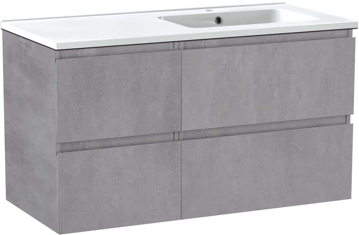 Linie Lado zwevend badmeubel 100 x 46 cm beton donkergrijs met Vano asymmetrisch rechtse wastafel in composietmarmer hoogglans wit