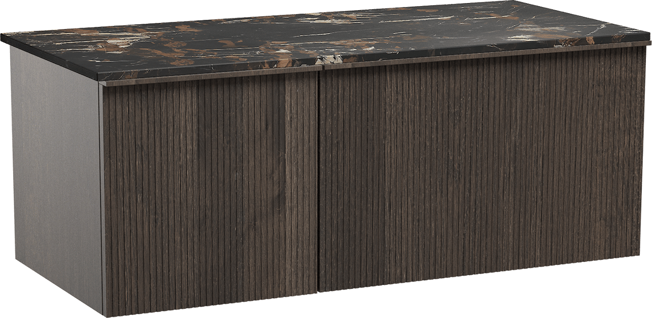 Balmani Forma meuble salle de bains suspendu 120 x 55 cm chêne fumé avec Stretto tablette simple en marbre portoro gold, Nervure droite symétrique verticale