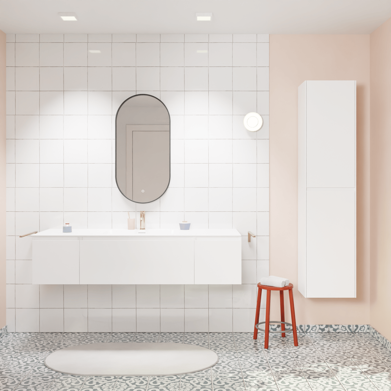 Storke Edge zwevend badkamermeubel 155 x 52 cm glanzend wit met Mata enkele wastafel in solid surface mat wit