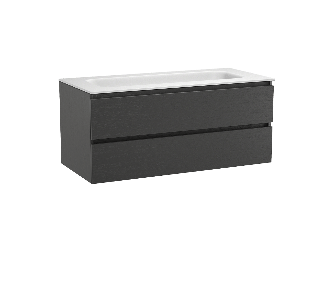 Balmani Lucida meuble salle de bains suspendu 120 x 55 cm chêne noir avec Tablo Arcato plan simple pour 2 trous de robinet en solid surface blanc mat