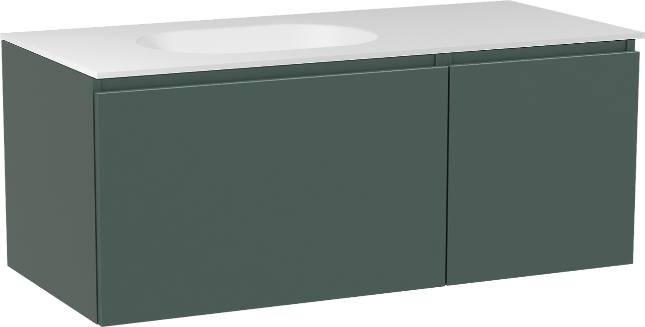 Balmani Sfera hängendes Möbelstück Set: 120 x 55 cm, Forest, mit Tablo Oval Waschtisch links, Solid Surface Weiß matt