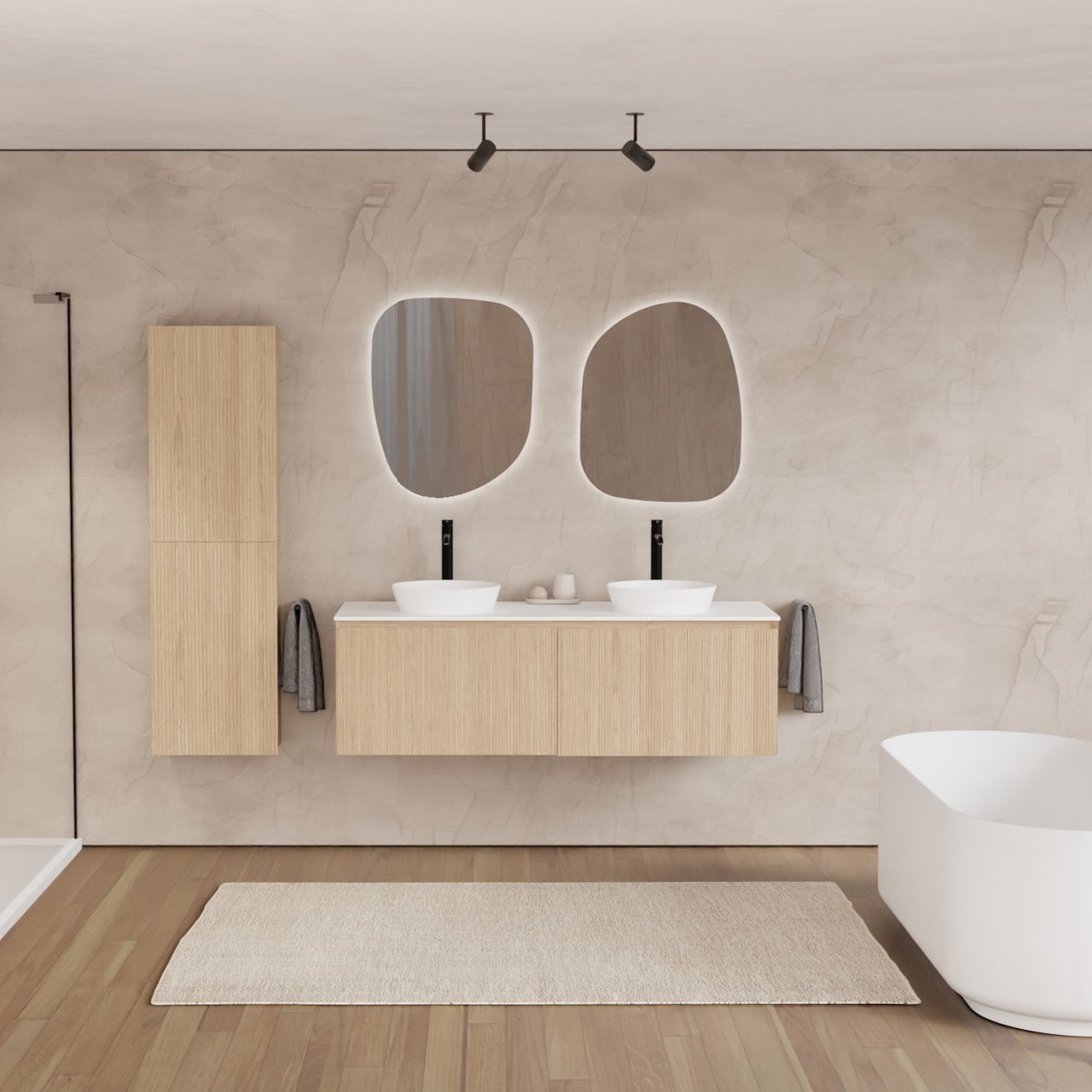 Balmani Fila meuble salle de bains avec tablette pour vasques Stretto