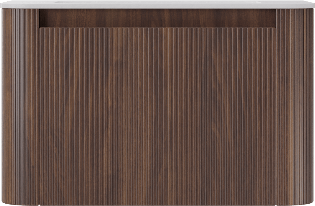 Storke Soft meuble salle de bains suspendu 80 x 46 cm noyer avec Mata Soft plan simple en Solid Surface blanc mat, Nervure droite symétrique verticale