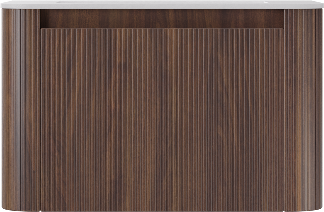 Storke Soft meuble salle de bains suspendu 80 x 46 cm noyer avec Mata Soft plan simple en Solid Surface blanc mat, Nervure droite symétrique verticale