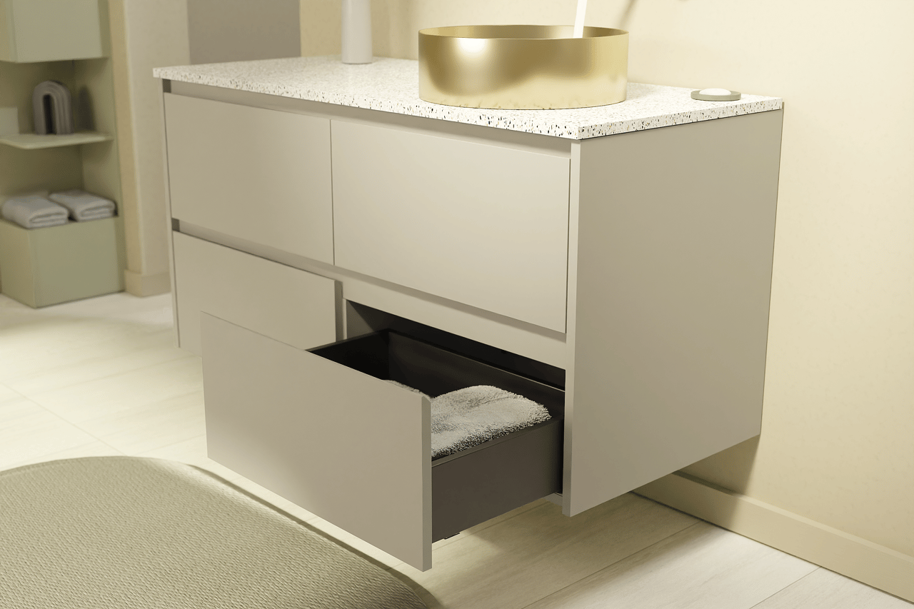 Storke Seda zwevende wastafelonderkast 130 x 52 cm zijdegrijs 4 lades