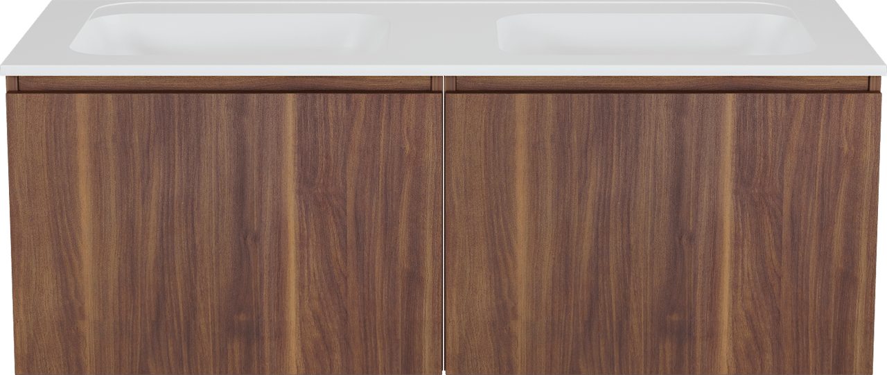 Balmani Sfera meuble salle de bains suspendu 135 x 55 cm noyer américain avec Tablo Strada double vasque en marbre composite blanc mat