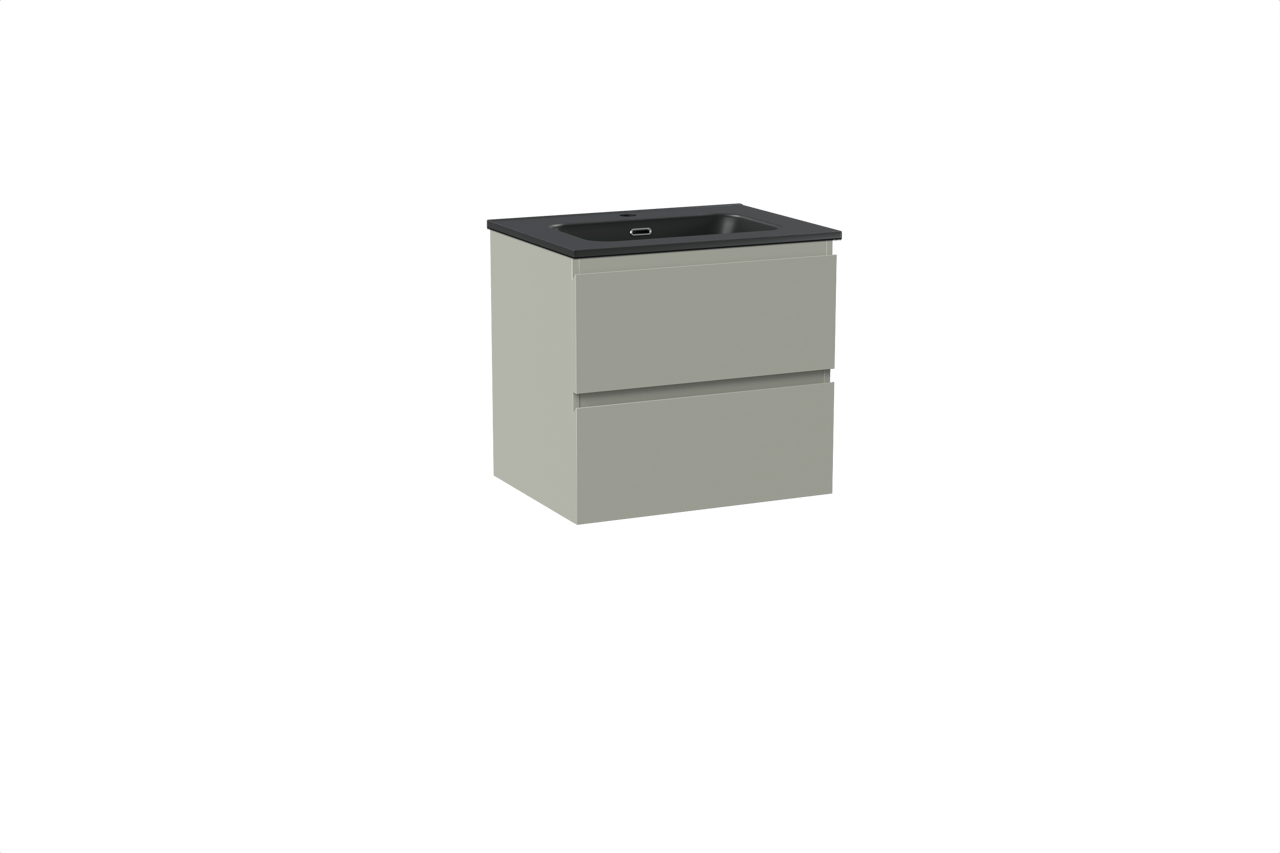 Linie Lado hängendes Möbelstück Set: 60 x 46 cm, Greige, mit Baro Einzelwaschtisch, Porzellan Schwarz matt