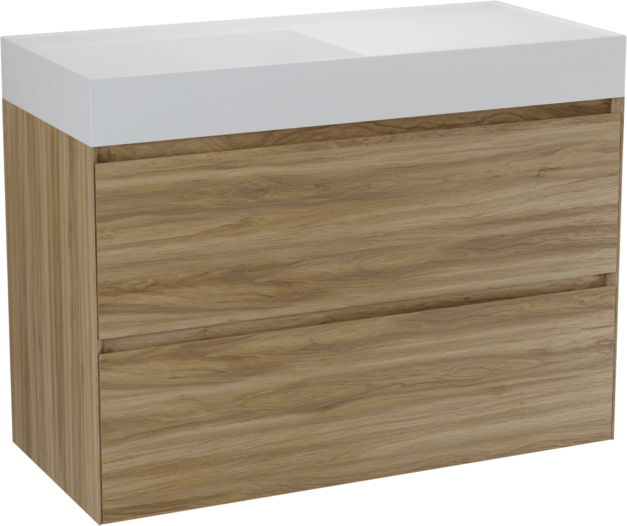 Balmani Mitra Compact zwevend badkamermeubel 100 x 46 cm wilde eik met Argila asymmetrisch linkse wastafel in composietmarmer mat wit