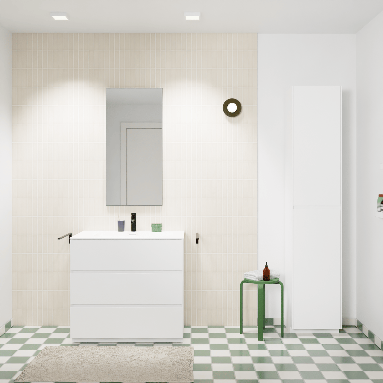 Storke Edge meuble salle de bains à poser 85 x 52 cm blanc mat avec Mata plan simple en solid surface blanc mat