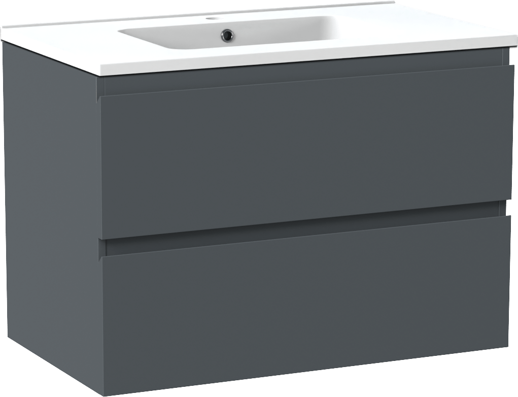 Linie Lado meuble salle de bains suspendu 80 x 46 cm bleu anthracite avec Vano plan simple en marbre composite blanc mat