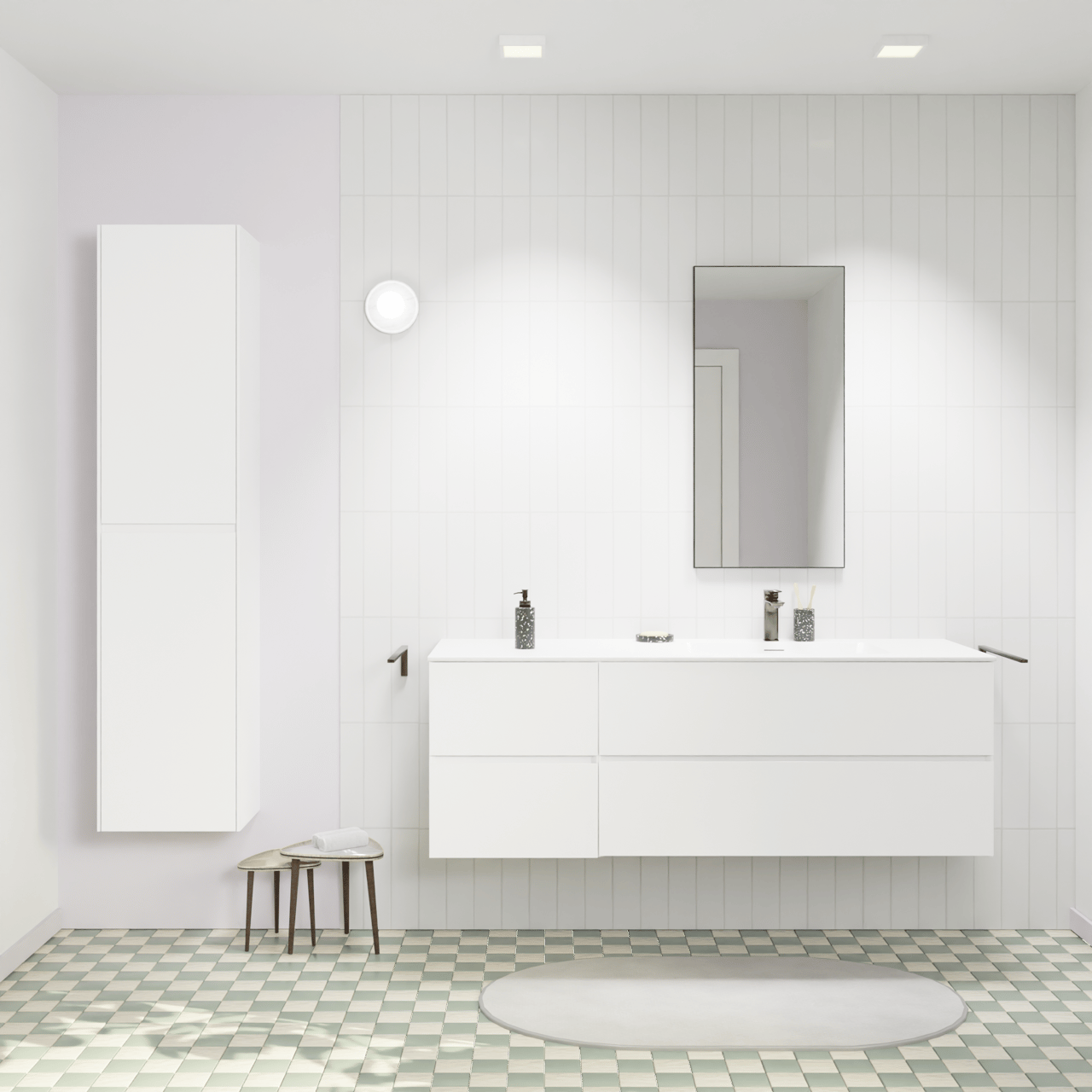 Storke Edge zwevend badmeubel 150 x 52 cm mat wit met Mata asymmetrisch rechtse wastafel in solid surface mat wit