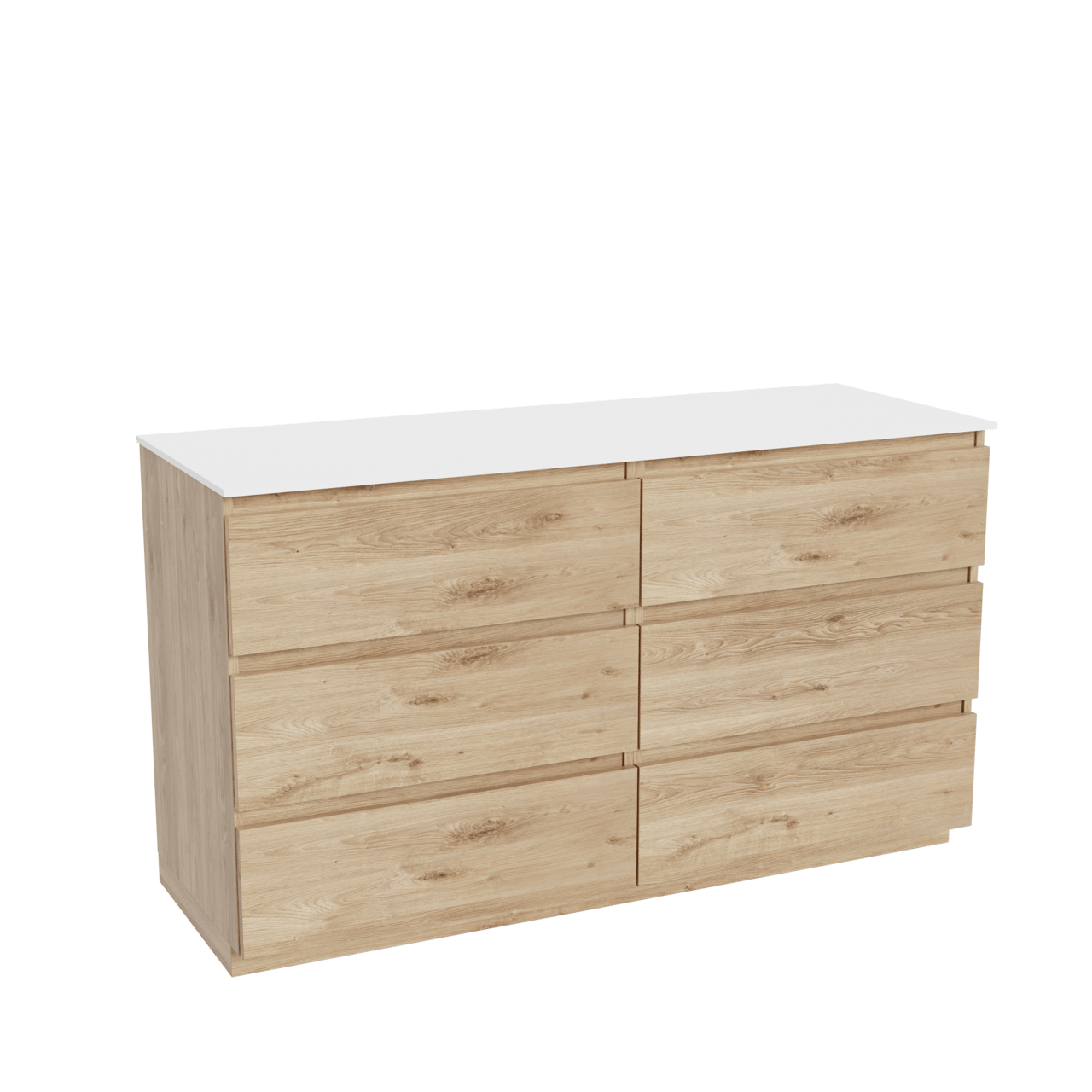 Balmani Lucida staand badkamermeubel 150 x 55 cm ruwe eik met Stretto enkel of dubbel tablet in solid surface mat wit