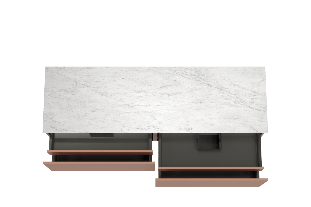 Balmani Sfera hängendes Möbelstück Set: 180 x 55 cm, Cotto, mit Stretto Einzel- oder Doppel Waschtischplatte, Marmor Carrara