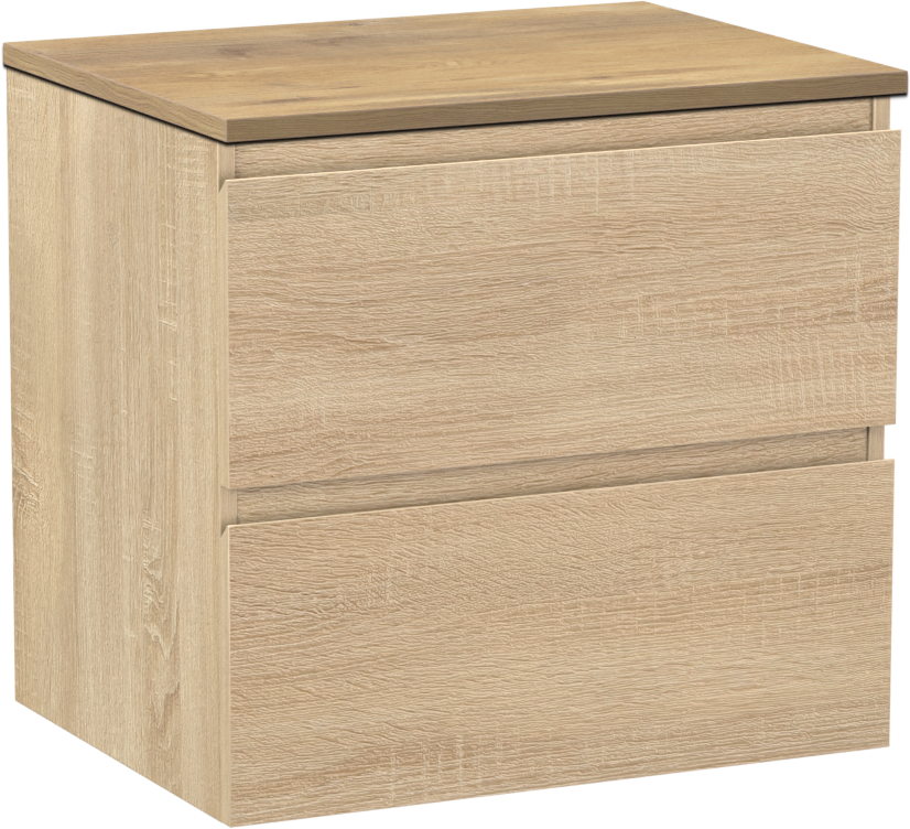 Linie Lado zwevend badmeubel 60 x 46 cm wit eiken met Lado enkel wastafelblad in melamine naturel eiken