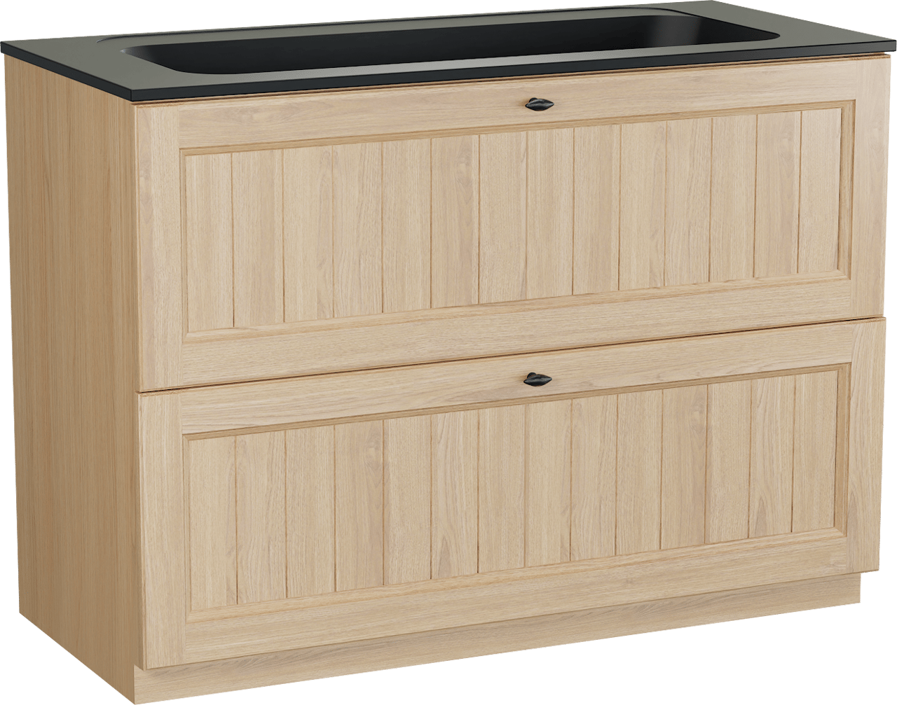 Balmani Lemon meuble salle de bains à poser 120 x 55 cm, placage chêne naturel avec Tablo Strada lavabo simple pour 2 trous de robinet en noir mat