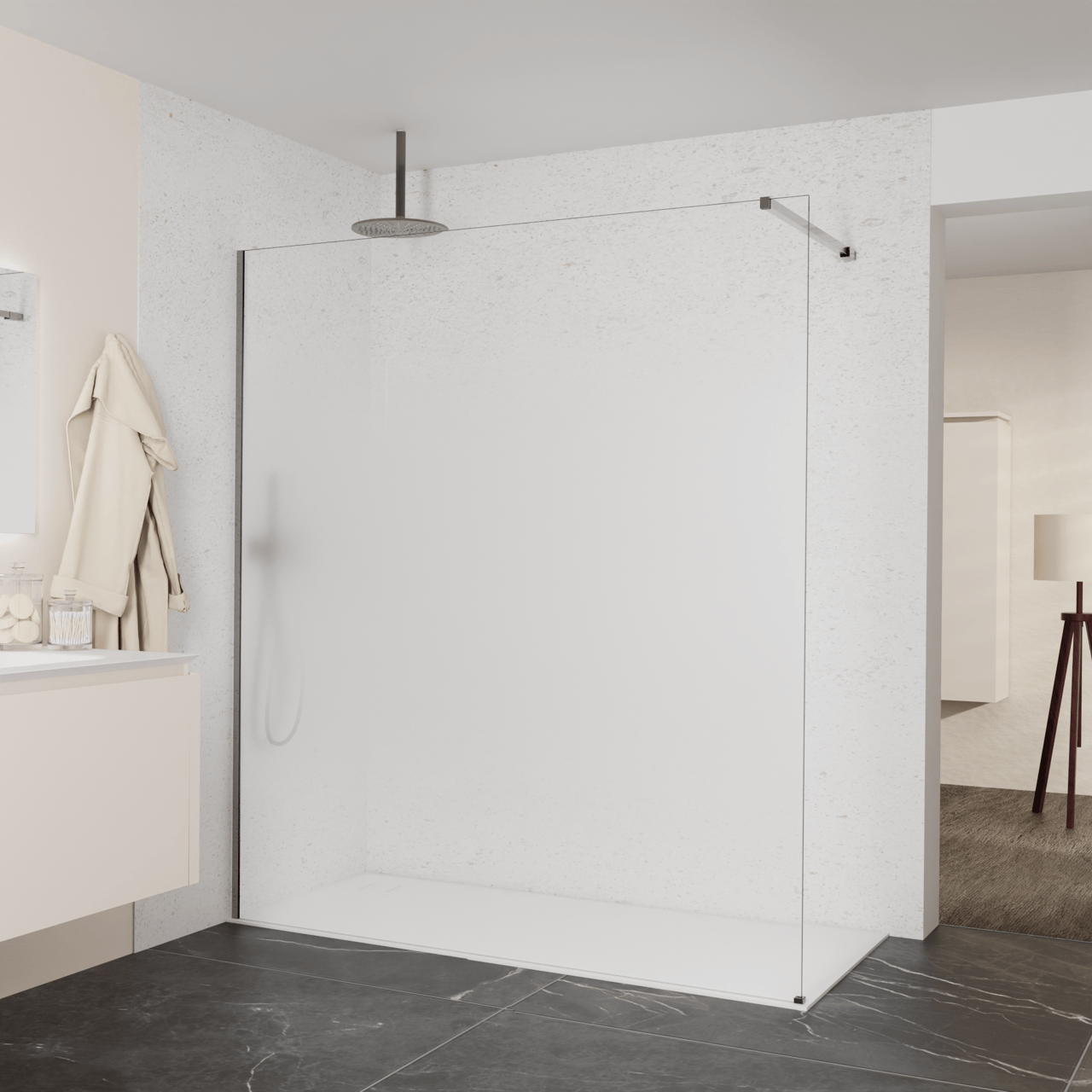 Balmani Modular Walk-In Dusche: 180 x 200 cm, Permafrost, inklusive Coating, Profil Brushed GunMetal