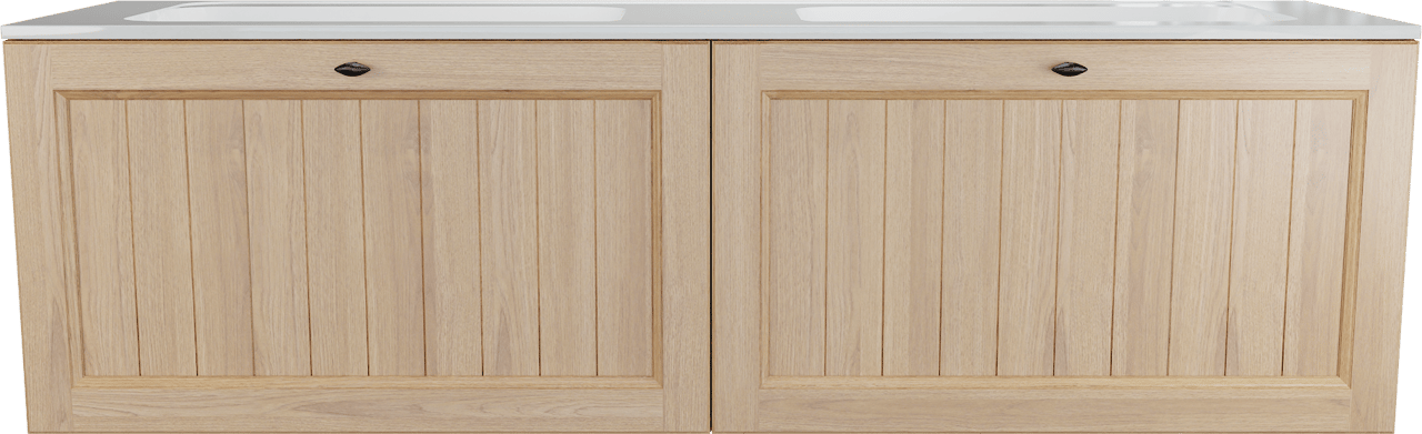 Balmani Lemon hängendes Möbelstück Set: 180 x 55 cm, Naturbelassene Eiche Furnier, mit Tablo Strada Doppelwaschtisch, Weiß glänzend