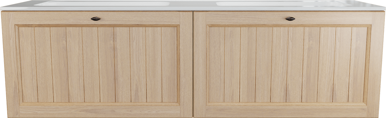 Balmani Lemon zwevend badkamermeubel 180 x 55 cm, fineer natuur eik met Tablo Strada dubbele wastafel in glanzend wit