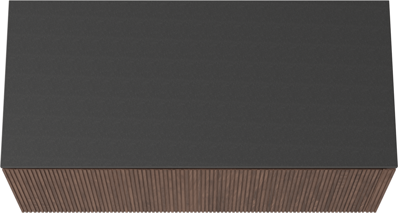 Balmani Eclips meuble salle de bains suspendu 120 x 55 cm Noyer américain avec Stretto tablette simple en Granit noir, Nervure droite symétrique verticale