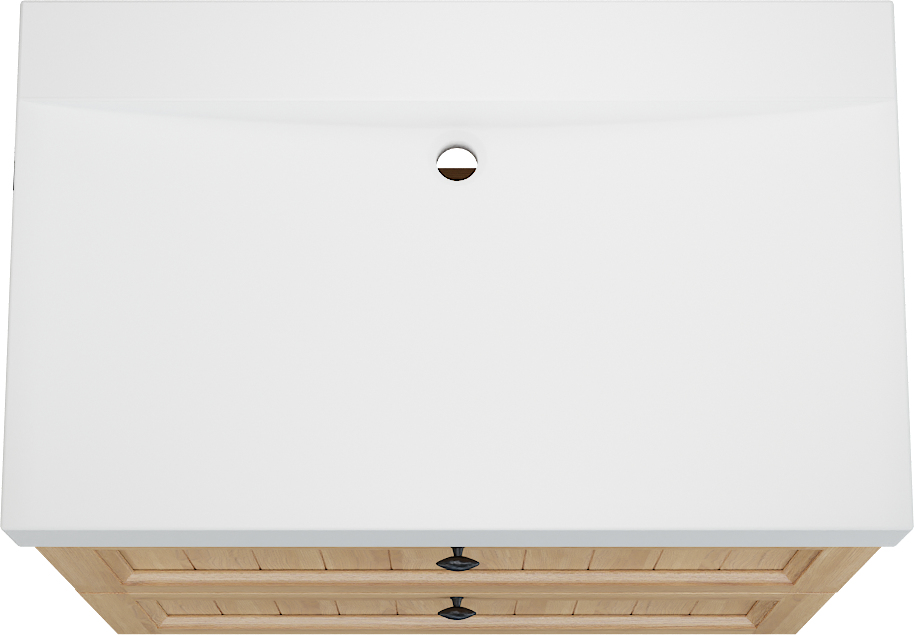 Balmani Lemon staand badkamermeubel 90 x 55 cm, fineer natuur eik met Wave enkele wastafel in mat wit