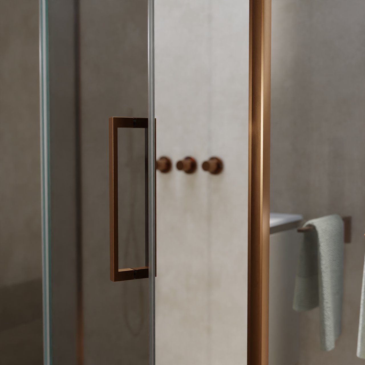 Balmani Senses Design Eckdusche: Drehtür (Links) mit fixierte Seitenwand, 140 x 90 cm, Reflex-Spiegelglas, Profil Brushed Rosegold, inklusive Coating