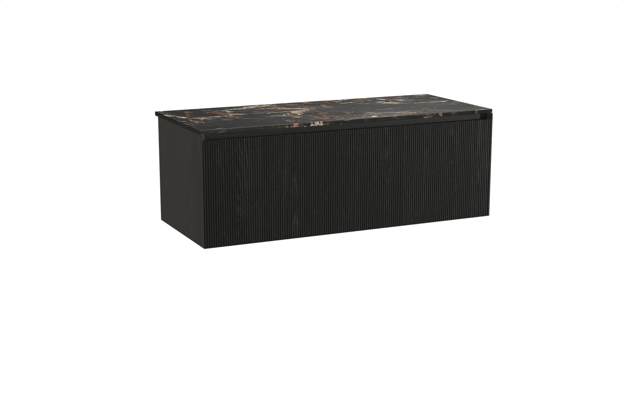 Balmani Fila meuble salle de bains suspendu 135 x 55 cm chêne noir avec Stretto tablette simple ou double en marbre portoro gold, Nervure droite symétrique verticale