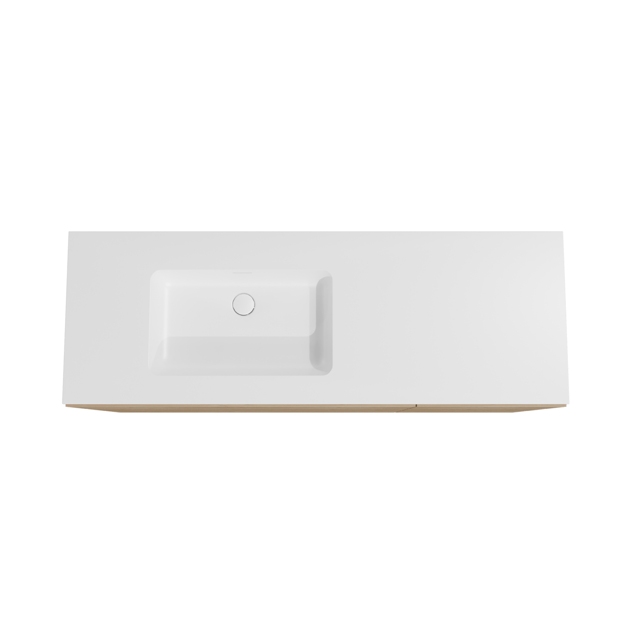 Storke Edge staand badmeubel 150 x 52 cm ruw eiken met Mata asymmetrisch linkse wastafel in solid surface mat wit