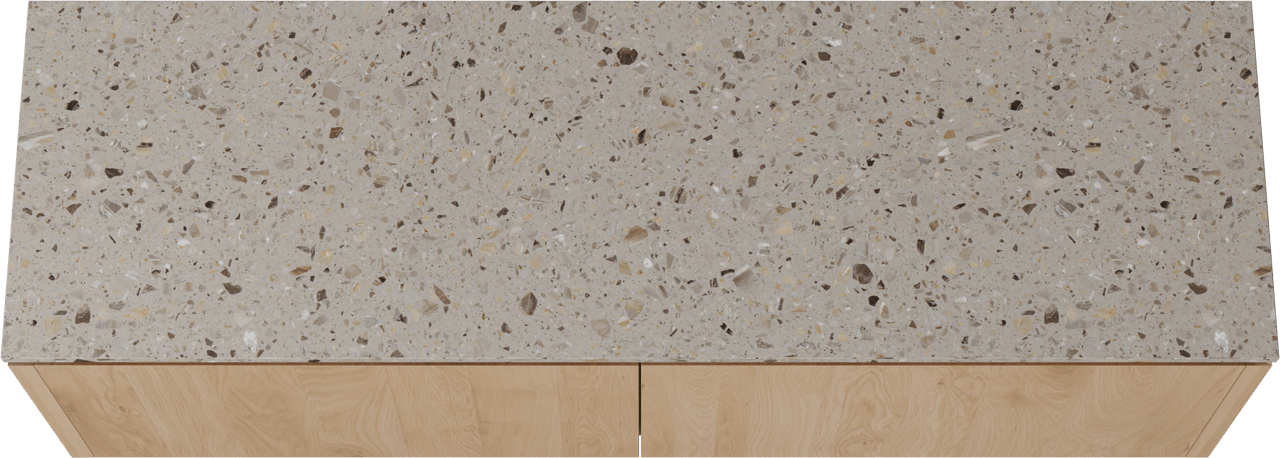 Balmani Eclips zwevend badkamermeubel 180 x 55 cm Natuur eik met Stretto enkel of dubbel tablet in Greige terrazzo