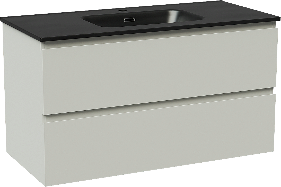 Linie Lado hängendes Möbelstück Set: 100 x 46 cm, Greige, mit Baro Einzelwaschtisch, Porzellan Schwarz matt