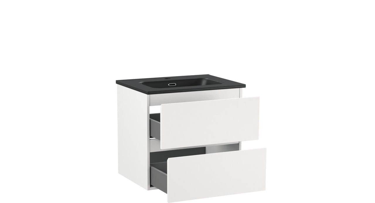 Linie Lado meuble salle de bains suspendu 60 x 46 cm blanc mat avec Baro plan simple en porcelaine noir mat