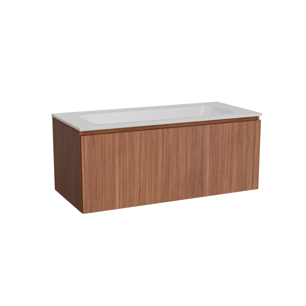 Balmani Sfera hängendes Möbelstück Set: 120 x 55 cm, Amerikanischer Nussbaum, mit Tablo Strada Einzelwaschtisch, Marmorkomposit Weiß matt