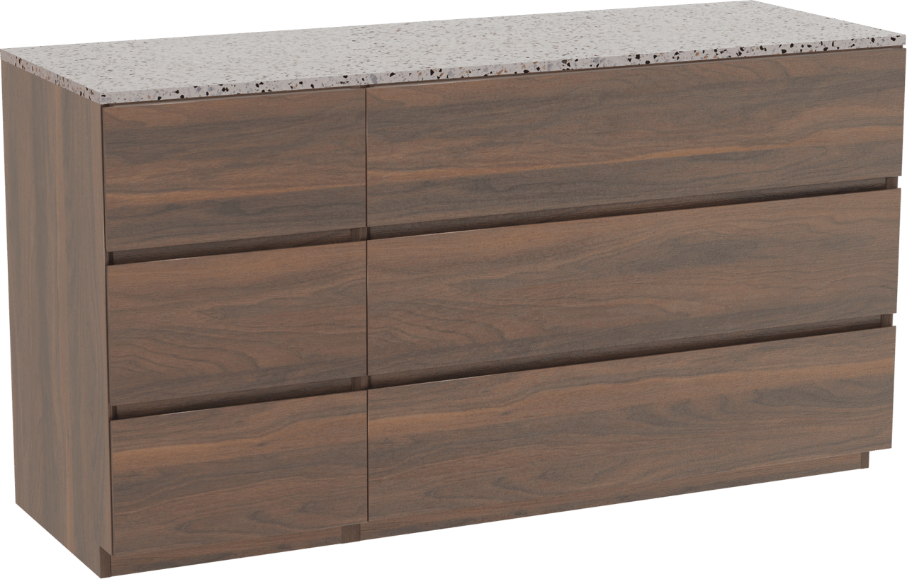 Storke Edge meuble salle de bains à poser 150 x 52 cm noyer avec Tavola tablette simple ou double en blanc/noir mat terrazzo