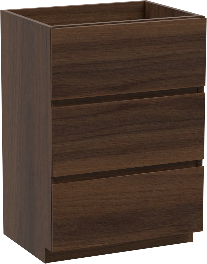 Storke Edge stehender Waschbeckenunterschrank: 60 x 46 cm, Nussbaum, 3 Schubladen