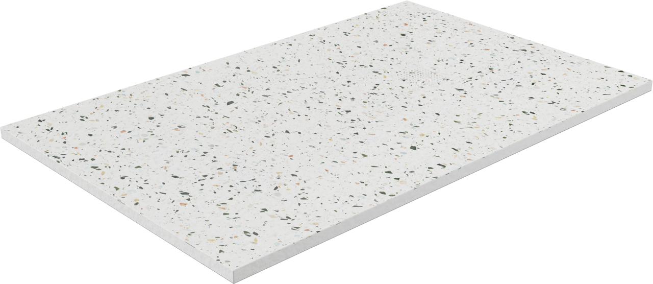 Balmani Impress Duschwanne: 140 x 90 cm, Marmorkomposit, Terrazzo (Weiß/Schwarz) Steinstruktur, matt
