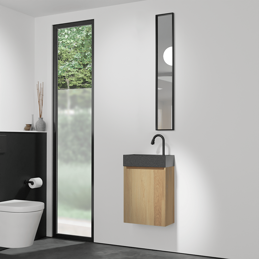 Balmani Mitra meuble wc suspendu 42 x 21 cm chêne naturel avec Dama lavabo en granite aiguisé