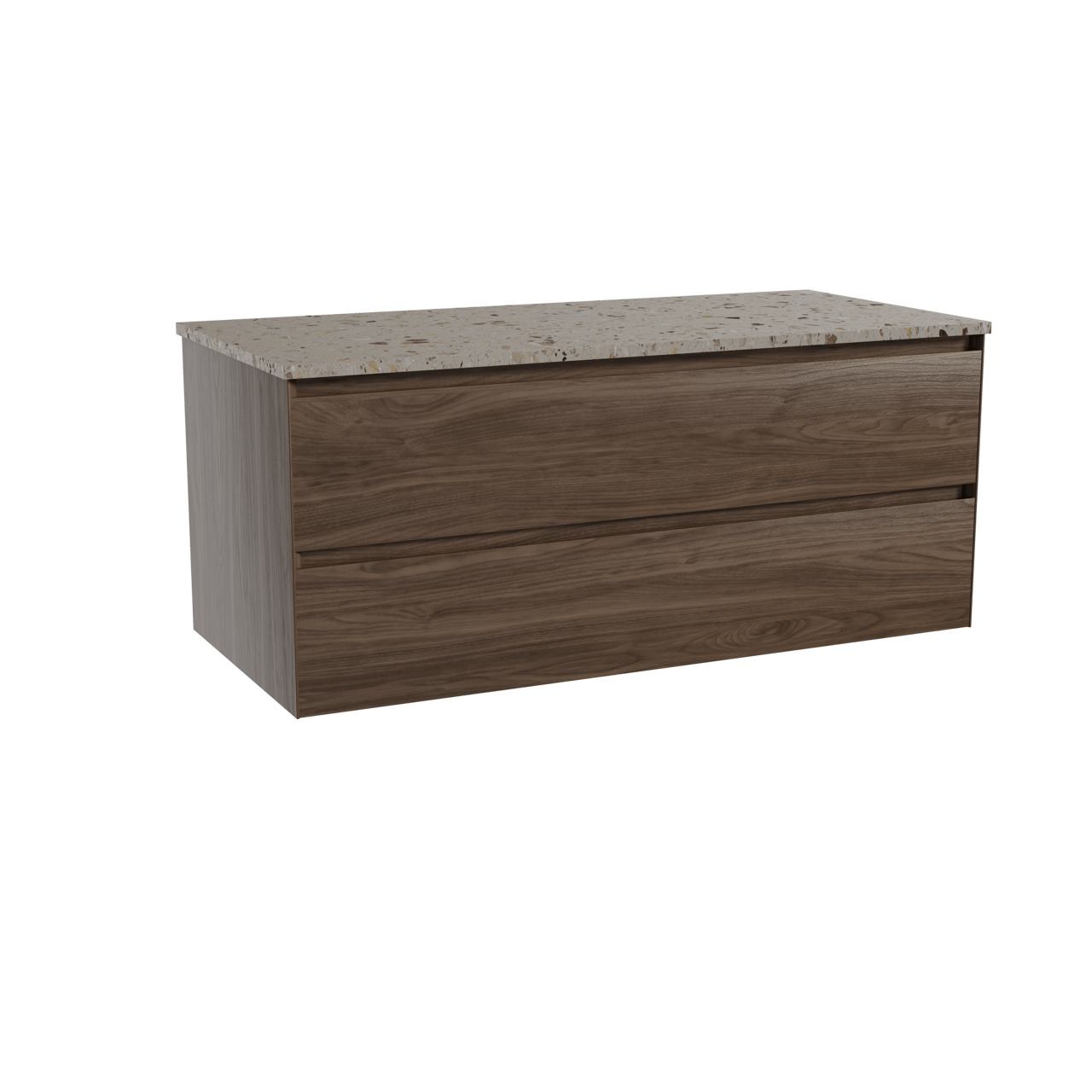 Balmani Mitra meuble salle de bains suspendu 120 x 55 cm noyer américain avec Stretto tablette simple ou double en terrazzo greige terrazzo