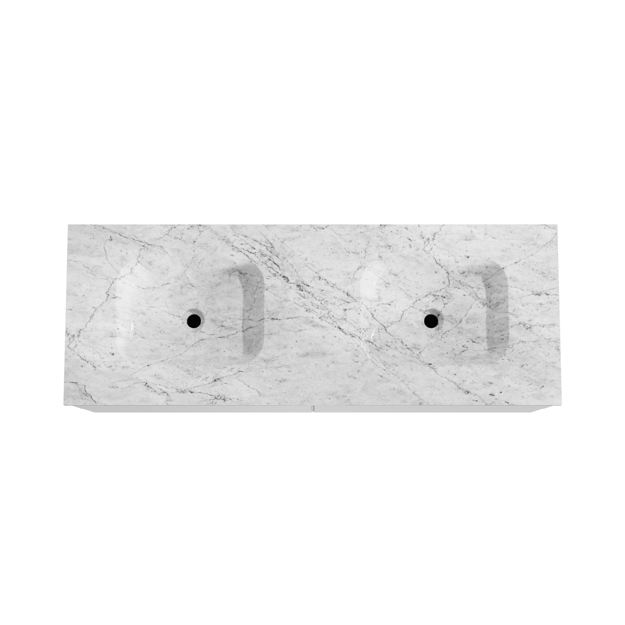 Balmani Mitra hängendes Möbelstück Set: 150 x 55 cm, Weiß matt, mit Tablo Arcato Doppelwaschtisch, Marmor Carrara