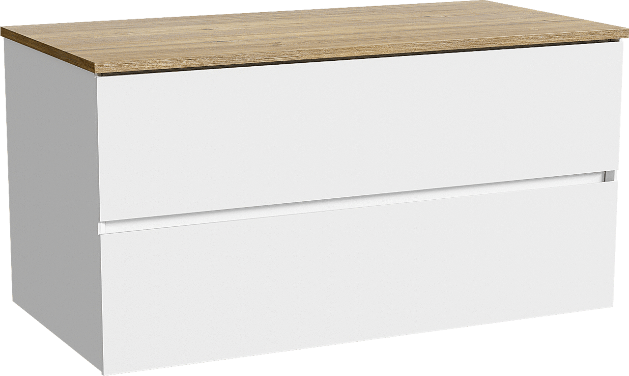 Storke Edge zwevend badkamermeubel 105 x 52 cm mat wit met Panton enkel tablet in melamine ruwe eik