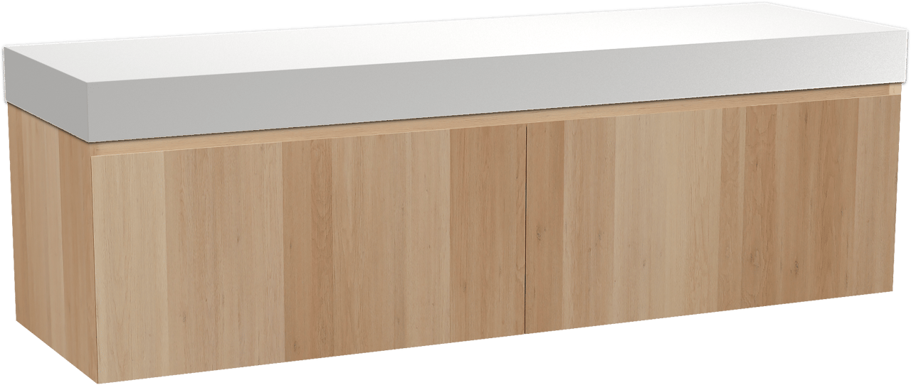 Balmani Idra meuble salle de bains suspendu 180 x 55 cm chêne naturel avec Dominus tablette simple ou double en solid surface blanc mat