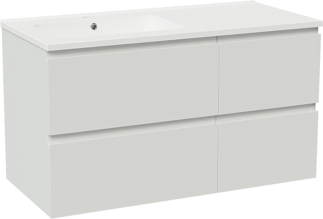 Linie Lado zwevend badkamermeubel 100 x 46 cm glanzend wit met Vano asymmetrisch linkse wastafel in composietmarmer mat wit