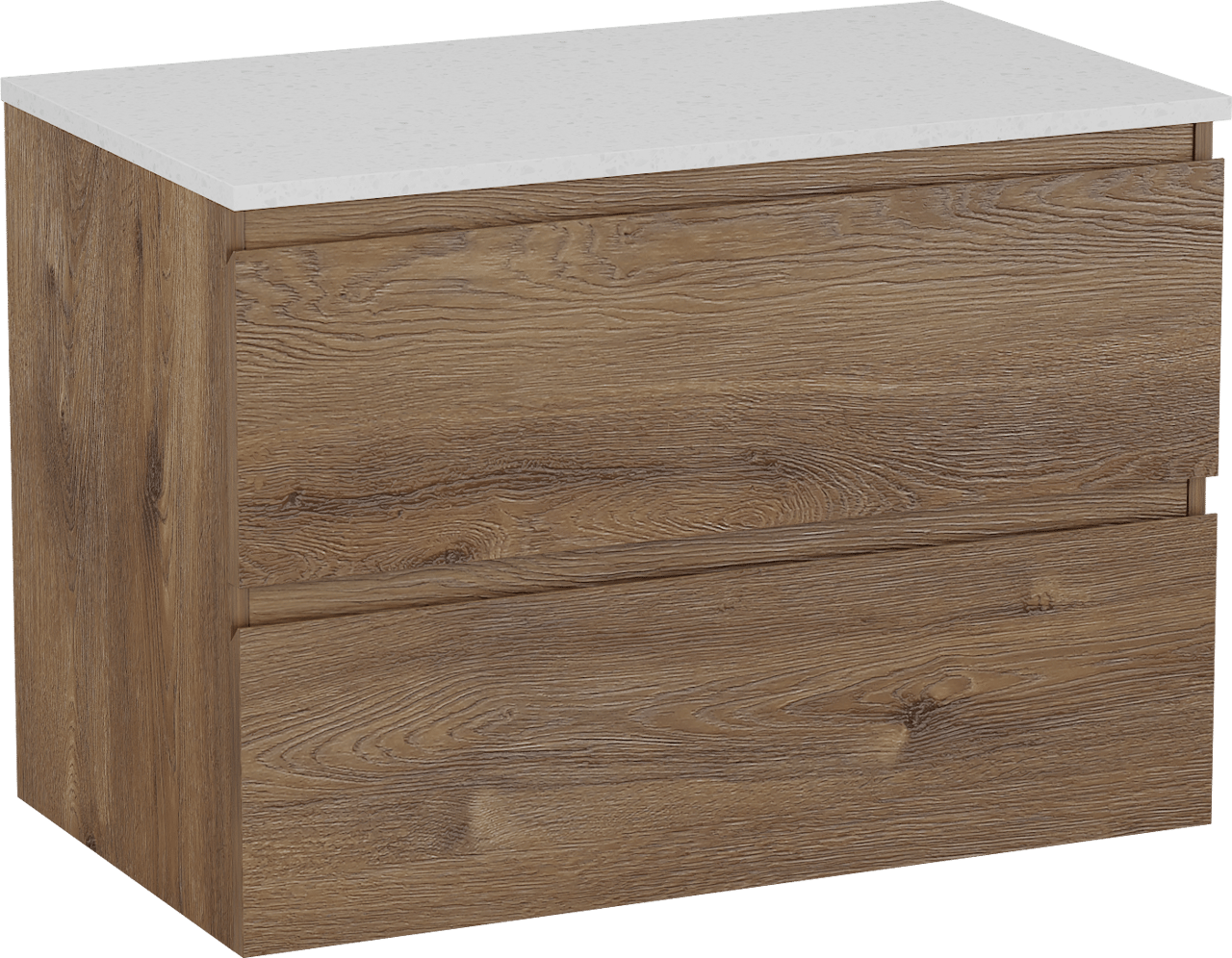 Linie Lado zwevend badkamermeubel 80 x 46 cm bruine eik met Lado enkel tablet in melamine terrazzo wit