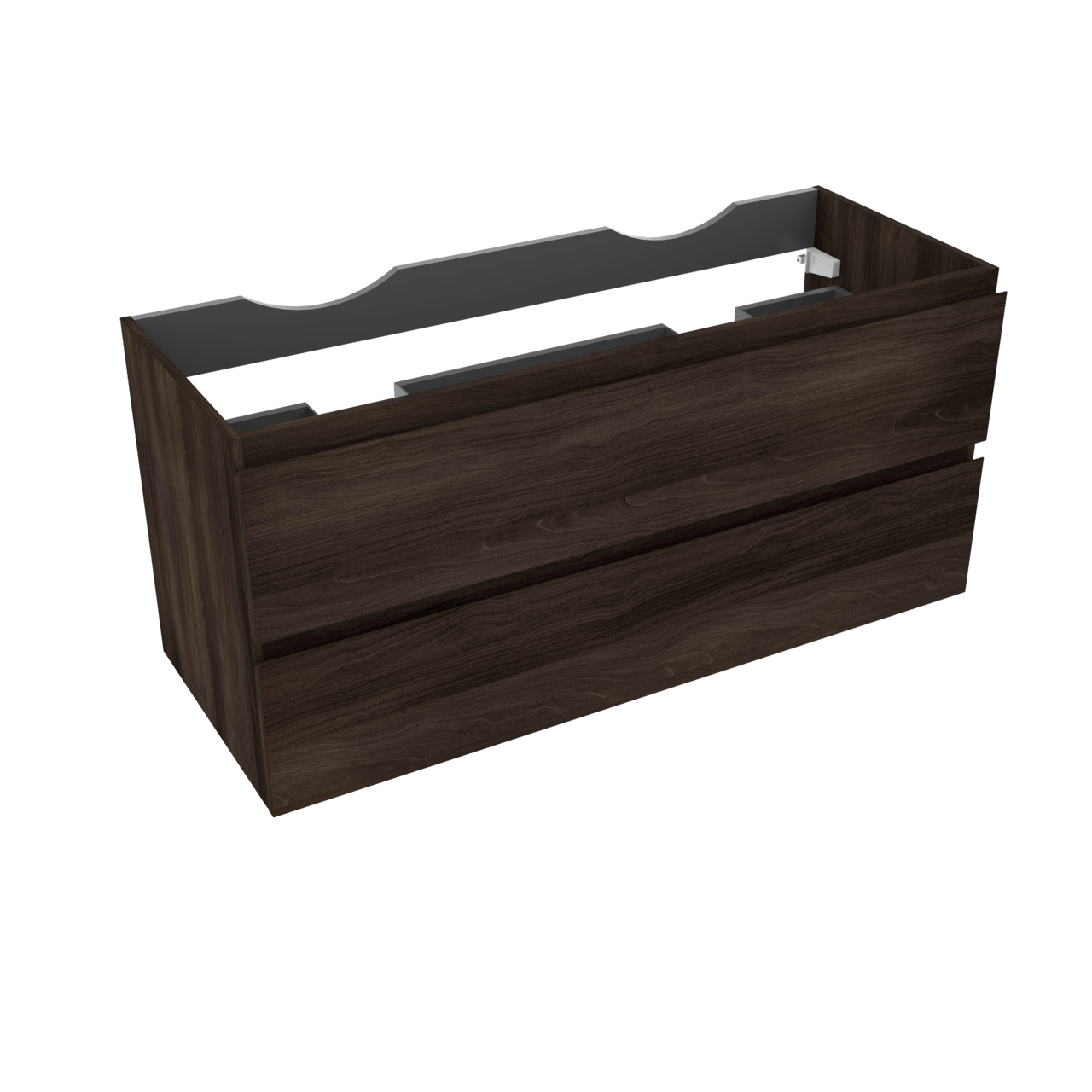 Linie Lado zwevende wastafelonderkast 120 x 46 cm donkere notelaar 2 lades 2 sifonuitsparingen