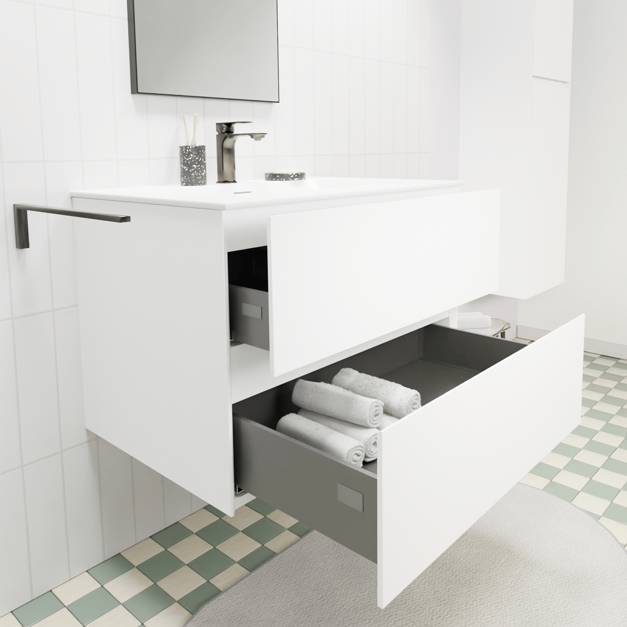 Storke Edge zwevend badkamermeubel 75 x 52 cm mat wit met Mata enkele wastafel in solid surface mat wit