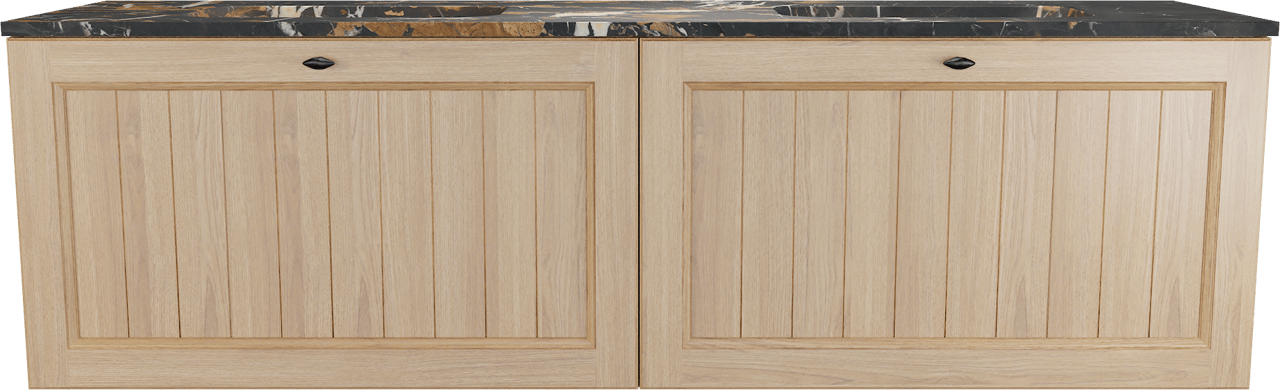 Balmani Lemon zwevend badkamermeubel 180 x 55 cm, fineer natuur eik met Tablo Arcato dubbele wastafel in portoro gold