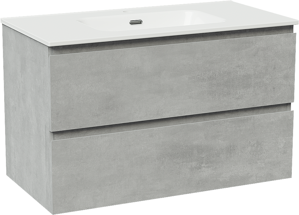 Linie Lado zwevend badkamermeubel 90 x 46 cm beton donkergrijs met Baro enkele wastafel in porselein glanzend wit