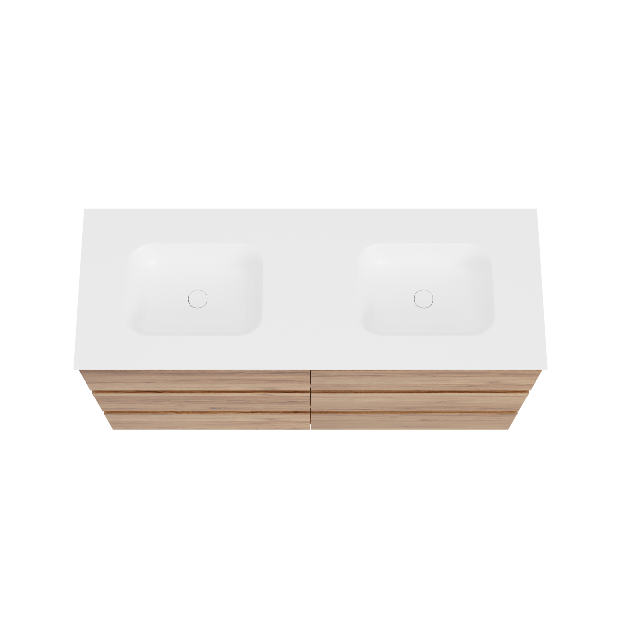 Balmani Lucida freistehendes Möbelstück Set: 150 x 55 cm, Teak, mit Tablo Arcato Doppelwaschtisch, Solid Surface Weiß matt