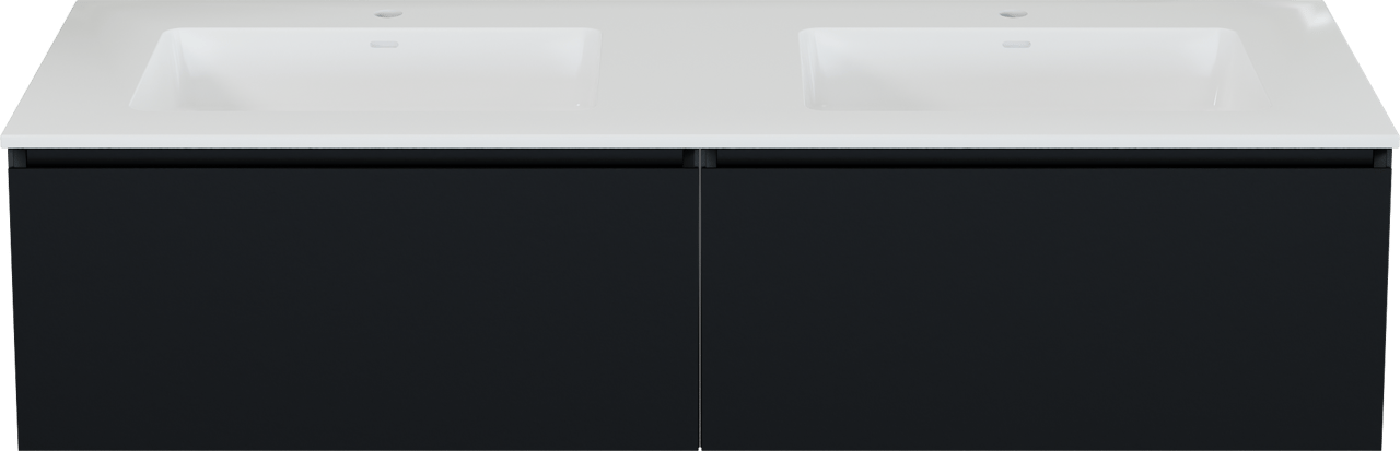 Storke Edge meuble salle de bains suspendu 150 x 52 cm noir mat avec Bilia double vasque en marbre composite blanc brillant
