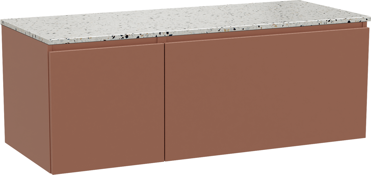 Balmani Sfera zwevend badmeubel 135 x 55 cm cotto met Stretto enkel of dubbel wastafelblad in mat wit/zwart terrazzo